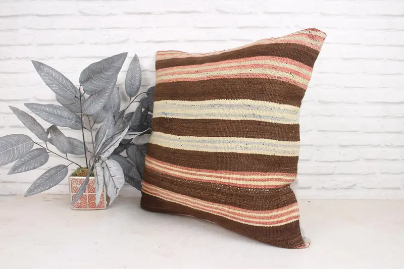 Sofa Bolster Cushion Case, Outdoor Bolster Pillow Case, 24x24 Brown Cushion, Boho Pillow, Pillow Sham, Interior Designer Pillow, Gift Pillow - 4