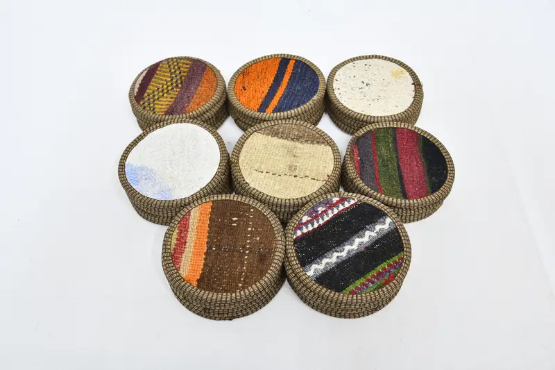 Bohemian Pattern Round Coaster, Unique Kilim Coaster