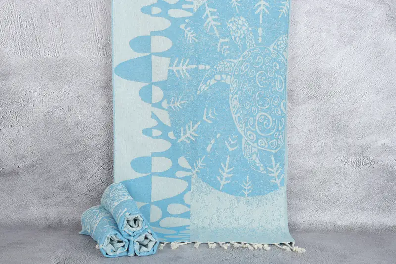 Dish Towel Organic Turkish Cotton Turquoise Animal Print, 18x36 Inches