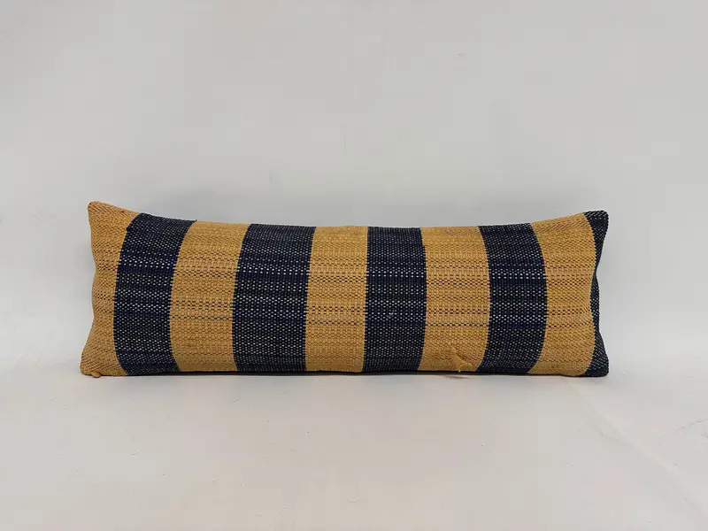 Boho Pillow, Ethnical Kilim Rug Pillow, Handmade Kilim Cushion, 12x36 Yellow Cushion Case, Sofa Bolster Pillow, Pillow - 1