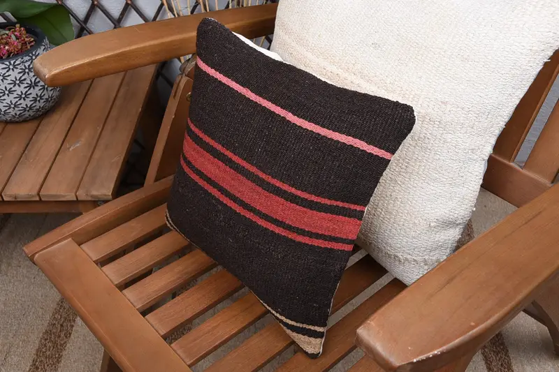 12x12 Brown Pillow Cover, Pillow for Couch, Authentic Cushion, Bench Pillow, Pillow Case, Pillow for Sofa, Turkish Kilim Pillow - 5