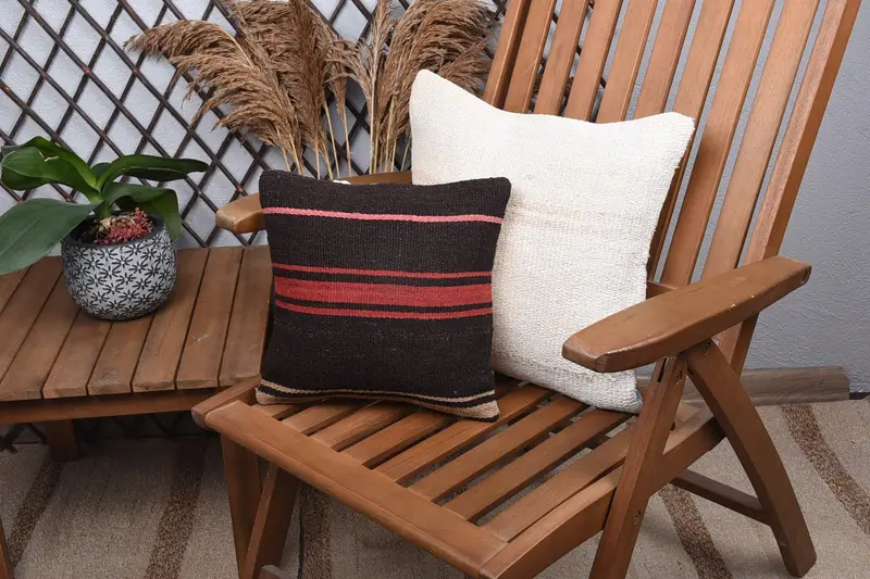12x12 Brown Pillow Cover, Pillow for Couch, Authentic Cushion, Bench Pillow, Pillow Case, Pillow for Sofa, Turkish Kilim Pillow - 1