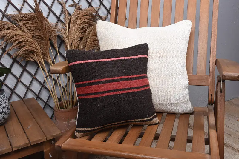 12x12 Brown Pillow Cover, Pillow for Couch, Authentic Cushion, Bench Pillow, Pillow Case, Pillow for Sofa, Turkish Kilim Pillow - 2