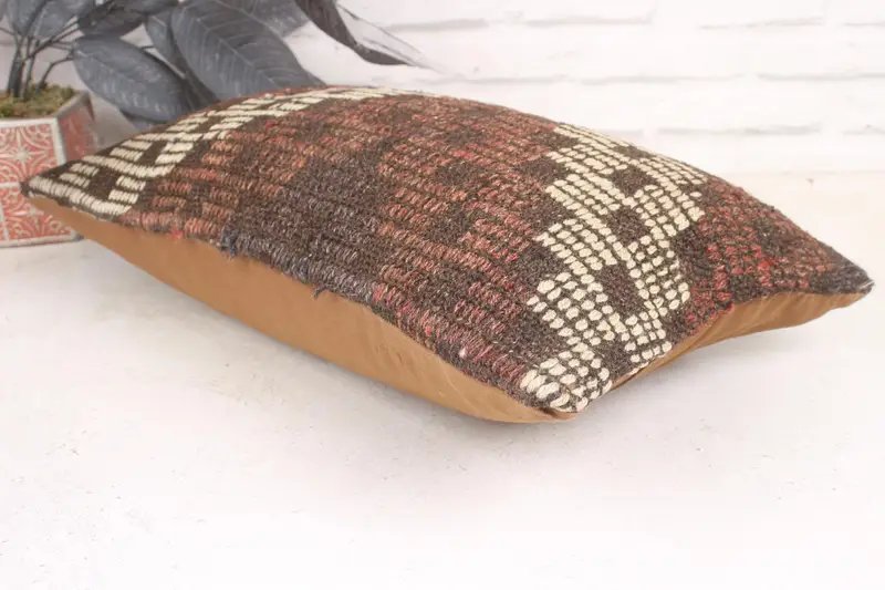 12x20 Brown Pillow, Bohemian Cushion Pillow Cover, Kilim Cushion Sham, Cozy Throw Cushion Case, Vintage Pillow, Pillow Case, Handmade Kilim Cushion - 6