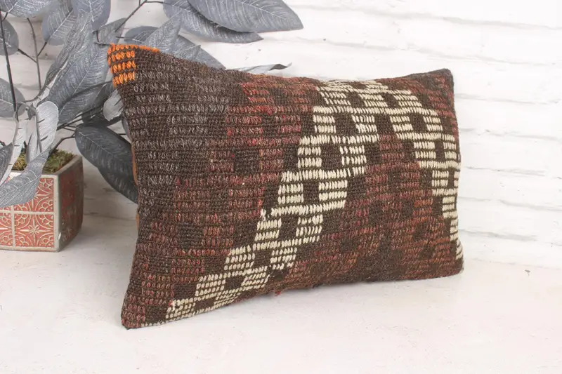 12x20 Brown Pillow, Bohemian Cushion Pillow Cover, Kilim Cushion Sham, Cozy Throw Cushion Case, Vintage Pillow, Pillow Case, Handmade Kilim Cushion - 3