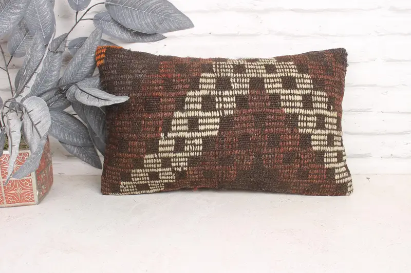 12x20 Brown Pillow, Bohemian Cushion Pillow Cover, Kilim Cushion Sham, Cozy Throw Cushion Case, Vintage Pillow, Pillow Case, Handmade Kilim Cushion - 1