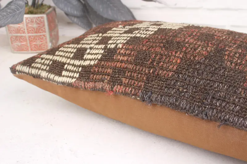 12x20 Brown Pillow, Bohemian Cushion Pillow Cover, Kilim Cushion Sham, Cozy Throw Cushion Case, Vintage Pillow, Pillow Case, Handmade Kilim Cushion - 7