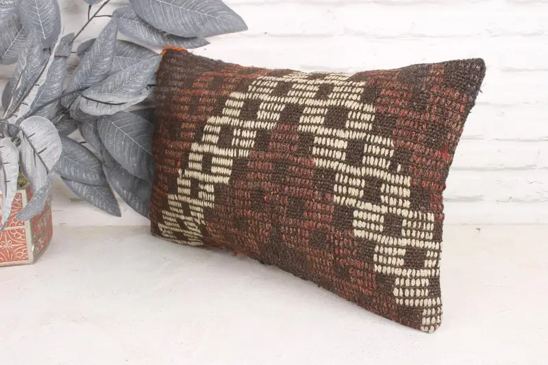 12x20 Brown Pillow, Bohemian Cushion Pillow Cover, Kilim Cushion Sham, Cozy Throw Cushion Case, Vintage Pillow, Pillow Case, Handmade Kilim Cushion - 4
