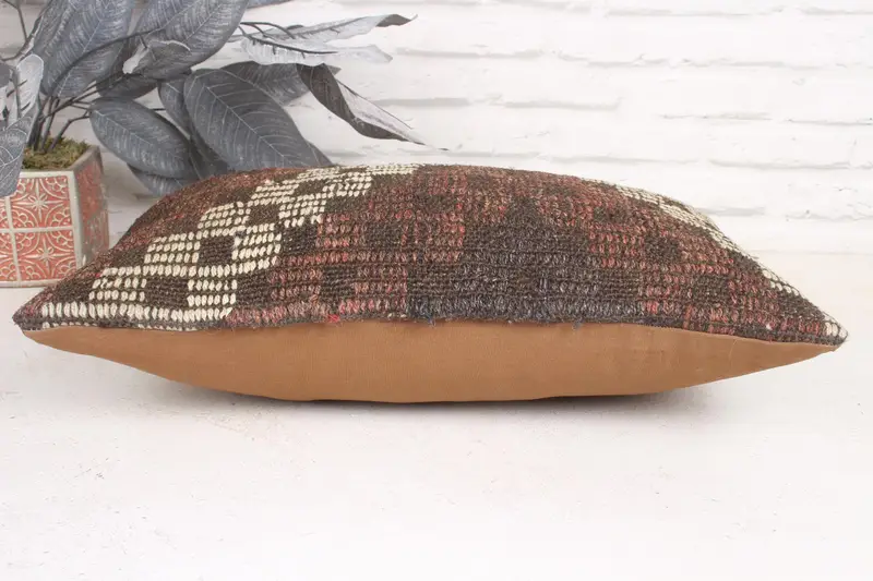 12x20 Brown Pillow, Bohemian Cushion Pillow Cover, Kilim Cushion Sham, Cozy Throw Cushion Case, Vintage Pillow, Pillow Case, Handmade Kilim Cushion - 5