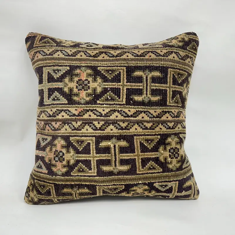 Blue & Yellow Patchwork Throw Pillow, 24x24 Embroidered Cushion