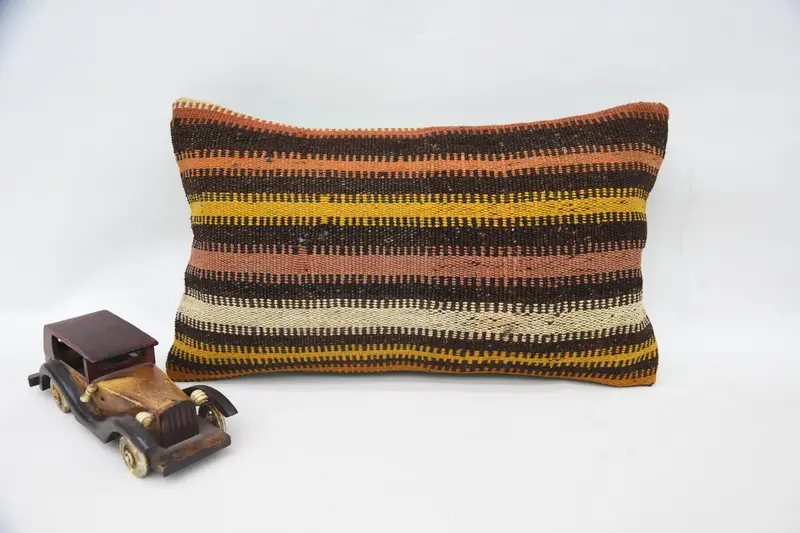 Turkish Brown Pillowcase, Moroccan 12x20 inch Pillow, Wedding Gift Striped Pillow Case - 1