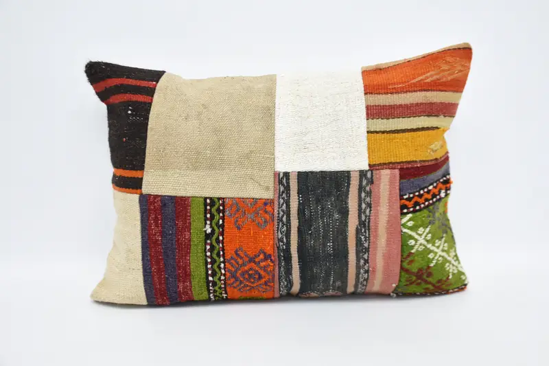 Boho Pillow, Retro Throw Pillow, Vintage Kilim Throw Pillow, Boho Pillow Sham Cover, 20x28 Beige Pillow Sham, Cushion Cover, Turkish Bench Pillow - 1