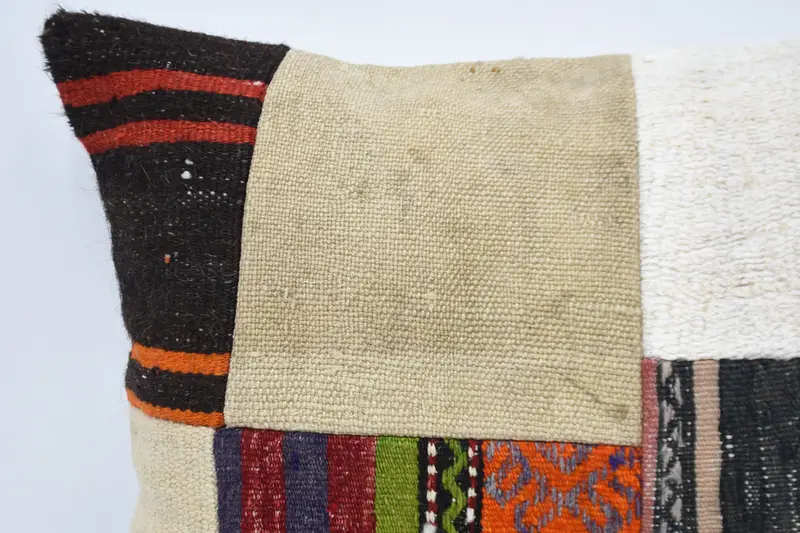 Boho Pillow, Retro Throw Pillow, Vintage Kilim Throw Pillow, Boho Pillow Sham Cover, 20x28 Beige Pillow Sham, Cushion Cover, Turkish Bench Pillow - 2