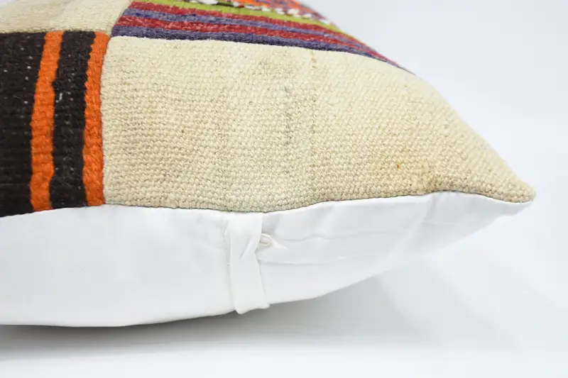 Boho Pillow, Retro Throw Pillow, Vintage Kilim Throw Pillow, Boho Pillow Sham Cover, 20x28 Beige Pillow Sham, Cushion Cover, Turkish Bench Pillow - 5