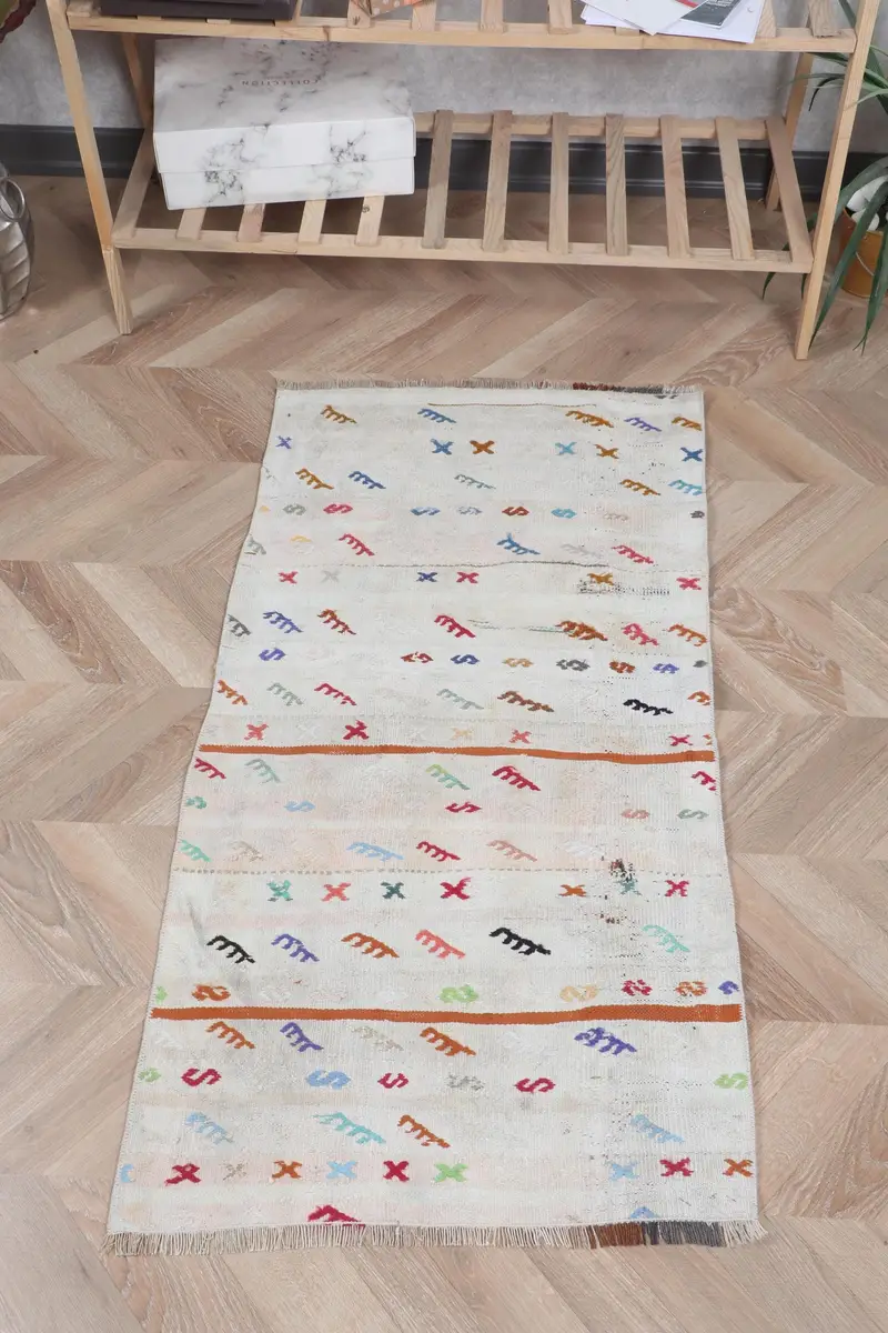 Bej Güneybatı Halısı, 2x3 ft Mavi Vurgulu