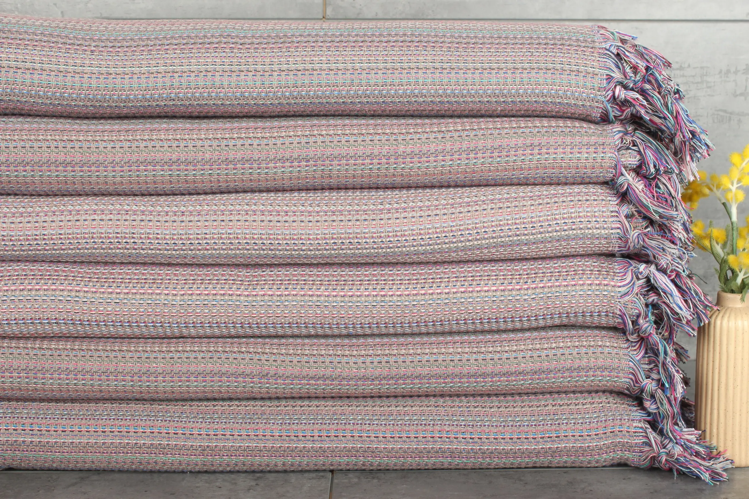 Turkish Blanket Brown Diamond Striped, 87x89 Inches Recycled Organic Cotton - 1