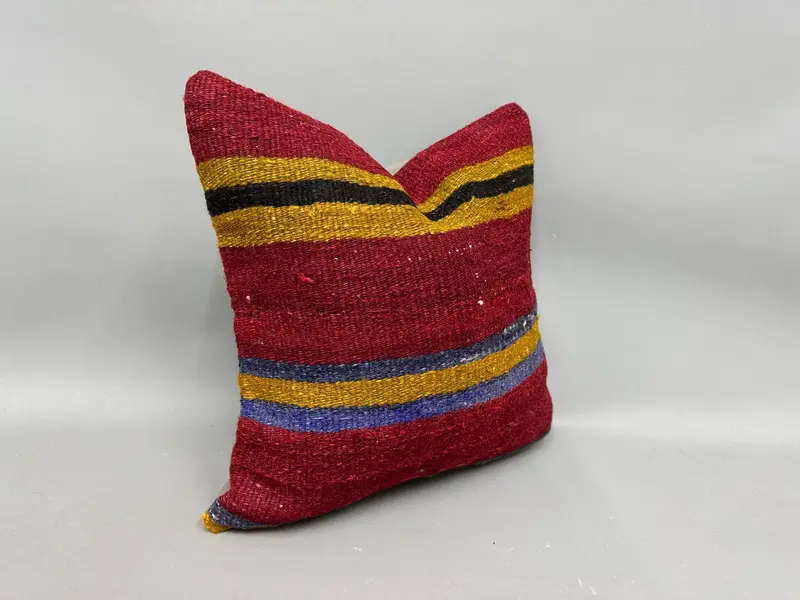 Pillow Sham, Decorative Throw Cushion, Handmade Kilim Cushion, Boho Pillow, Vintage Kilim Pillow, Authentic Pillow, 18x18 Red Cushion Case - 2