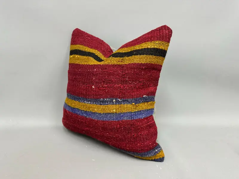 Pillow Sham, Decorative Throw Cushion, Handmade Kilim Cushion, Boho Pillow, Vintage Kilim Pillow, Authentic Pillow, 18x18 Red Cushion Case - 3