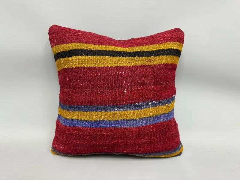 Pillow Sham, Decorative Throw Cushion, Handmade Kilim Cushion, Boho Pillow, Vintage Kilim Pillow, Authentic Pillow, 18x18 Red Cushion Case - 4