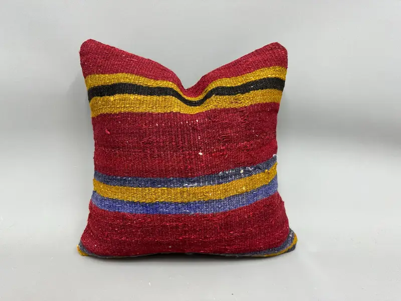 Pillow Sham, Decorative Throw Cushion, Handmade Kilim Cushion, Boho Pillow, Vintage Kilim Pillow, Authentic Pillow, 18x18 Red Cushion Case - 1