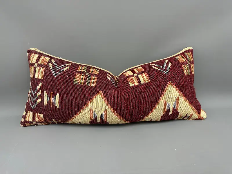 16x36 Red Cushion Case, Crochet Pattern Cushion, Retro Throw Pillow Sham, Cushion, Boho Pillow, Kilim Pillow, Ethnical Kilim Rug Pillow - 1
