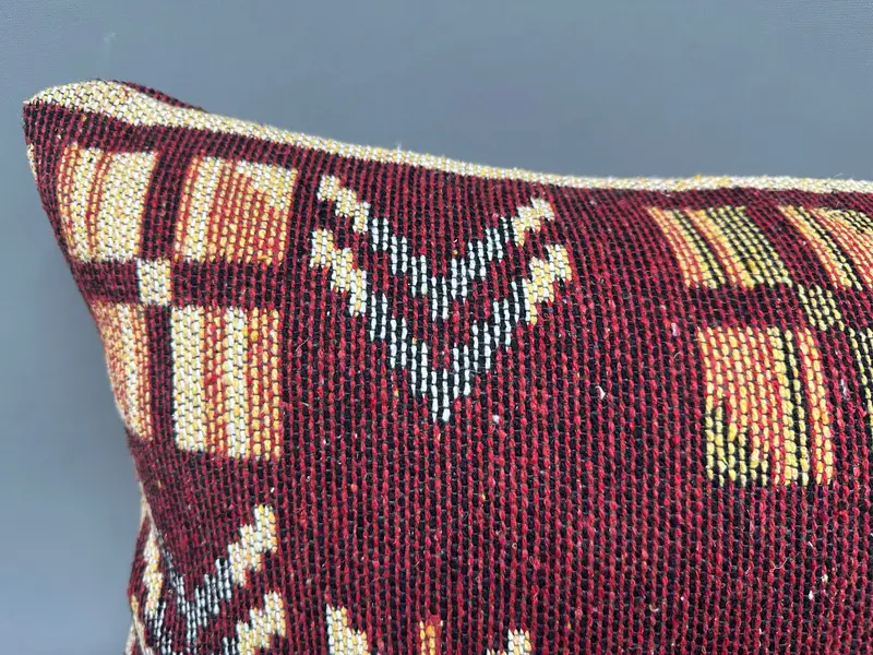 16x36 Red Cushion Case, Crochet Pattern Cushion, Retro Throw Pillow Sham, Cushion, Boho Pillow, Kilim Pillow, Ethnical Kilim Rug Pillow - 5