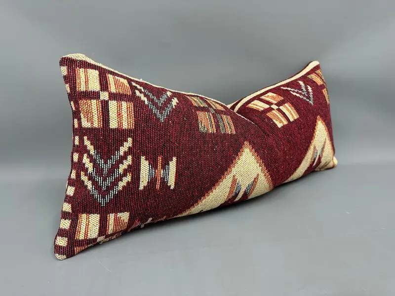 16x36 Red Cushion Case, Crochet Pattern Cushion, Retro Throw Pillow Sham, Cushion, Boho Pillow, Kilim Pillow, Ethnical Kilim Rug Pillow - 2