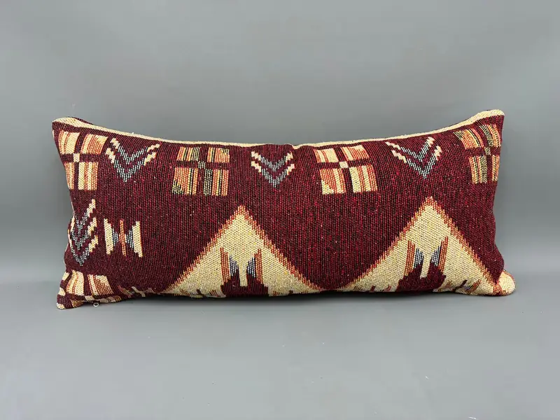 16x36 Red Cushion Case, Crochet Pattern Cushion, Retro Throw Pillow Sham, Cushion, Boho Pillow, Kilim Pillow, Ethnical Kilim Rug Pillow - 4