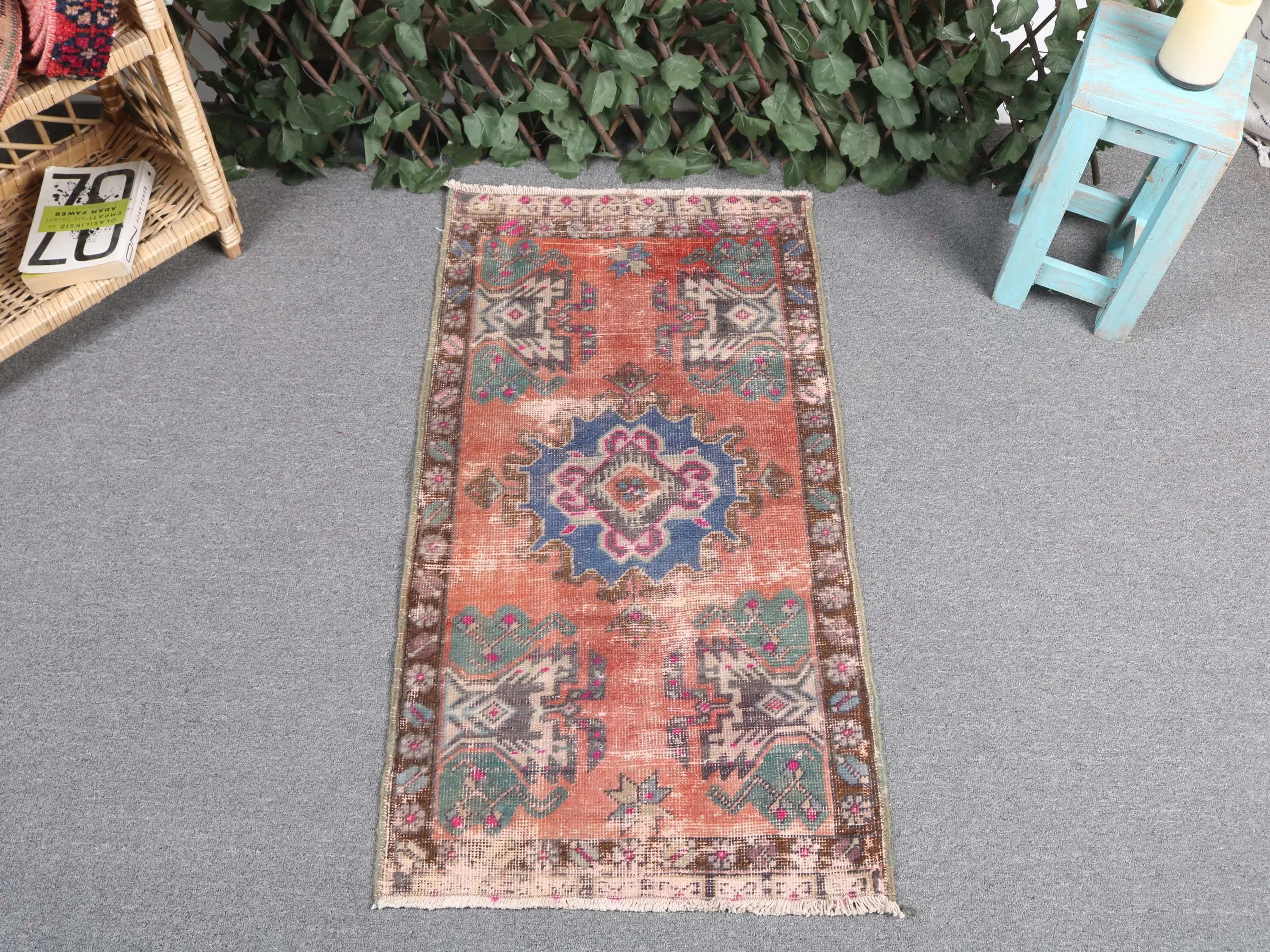 Turkish Vintage Rug, 1.8x3.3 ft Small Rug, Red Blue Ombré Rug - 1