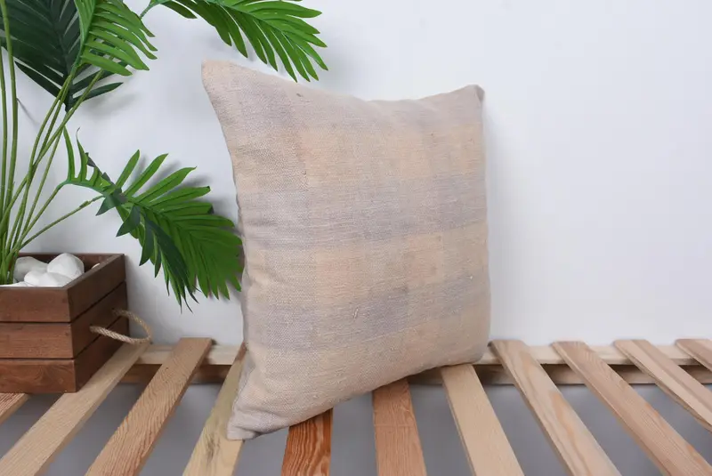 Pillow for Couch, Handmade Kilim Cushion, Kilim Pillow Cover, Pillow Sham, Pastel Cushion Case, Indoor Pillow Case, 16x16 Beige Cushion Cover - 4