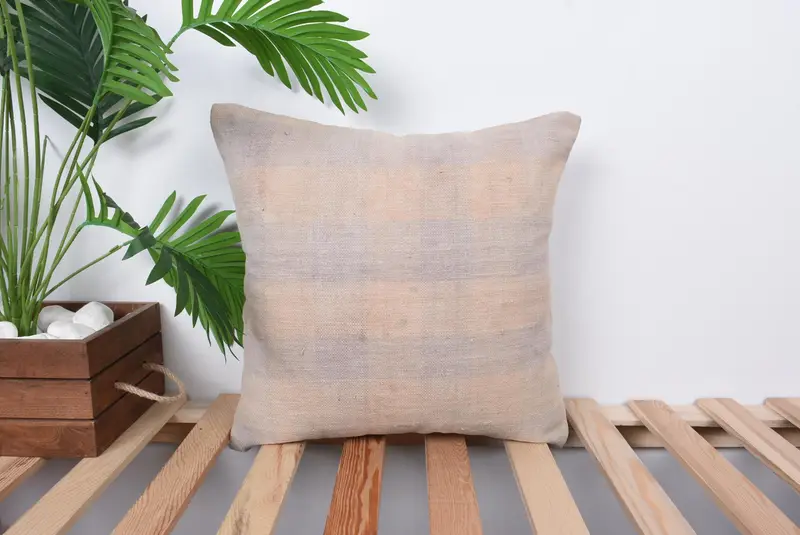 Pillow for Couch, Handmade Kilim Cushion, Kilim Pillow Cover, Pillow Sham, Pastel Cushion Case, Indoor Pillow Case, 16x16 Beige Cushion Cover - 1