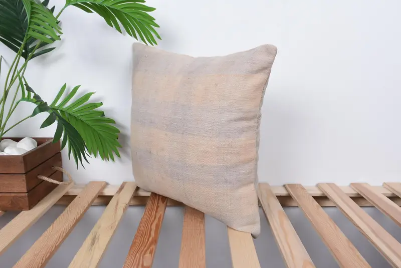 Pillow for Couch, Handmade Kilim Cushion, Kilim Pillow Cover, Pillow Sham, Pastel Cushion Case, Indoor Pillow Case, 16x16 Beige Cushion Cover - 5