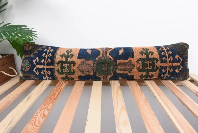 Pillow, Vintage Kilim Pillow, 8x36 Orange Pillow, Wool Kilim Pillow Cushion, Turkish Kilim Pillow, Home Decor Pillow, Knitted Pillow Case - 1