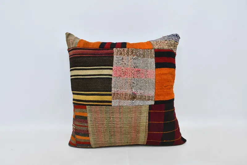 Vintage Kilim Throw Pillow, 28x28 Brown Pillow, Cushion, Colorful Cushion Case, Cotton Pillow Case, Home Decor Pillow, Turkish Pillow - 1