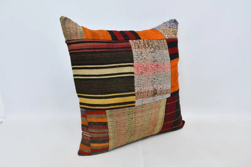 Vintage Kilim Throw Pillow, 28x28 Brown Pillow, Cushion, Colorful Cushion Case, Cotton Pillow Case, Home Decor Pillow, Turkish Pillow - 3
