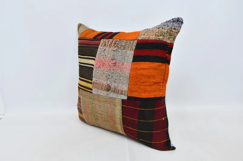 Vintage Kilim Throw Pillow, 28x28 Brown Pillow, Cushion, Colorful Cushion Case, Cotton Pillow Case, Home Decor Pillow, Turkish Pillow - 4