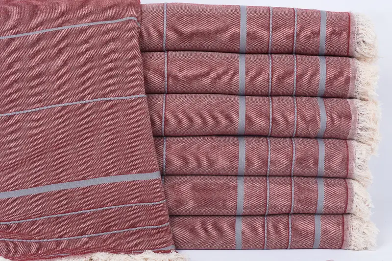Travel Towel Monogrammed Turkish Cotton Burgundy-Light Gray, 70x40 Inches