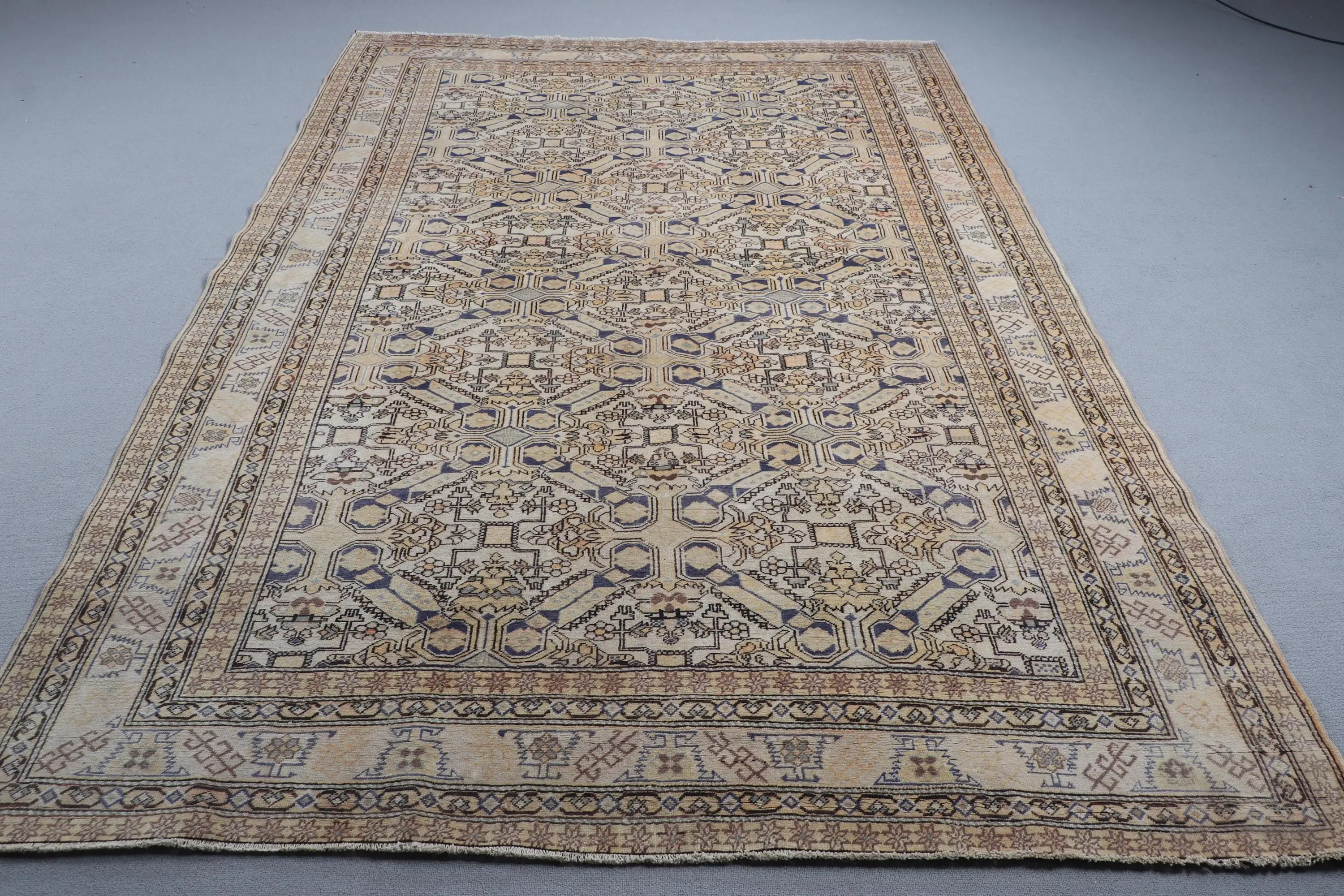 Türk Halısı, Büyük 6.3x9.3 ft Vintage Halı, Kahverengi Oryantal Yün Halı - 1