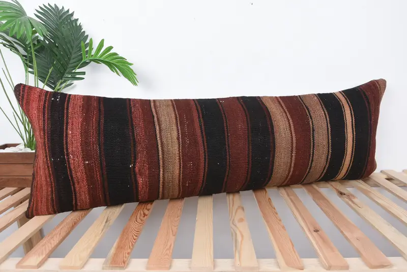 Kilim Cushion Sham, Throw Kilim Pillow, Pet Pillow, Pillow Sham, 16x48 Brown Pillow, Vintage Pillow, Turkish Corner Cushion Cover - 4