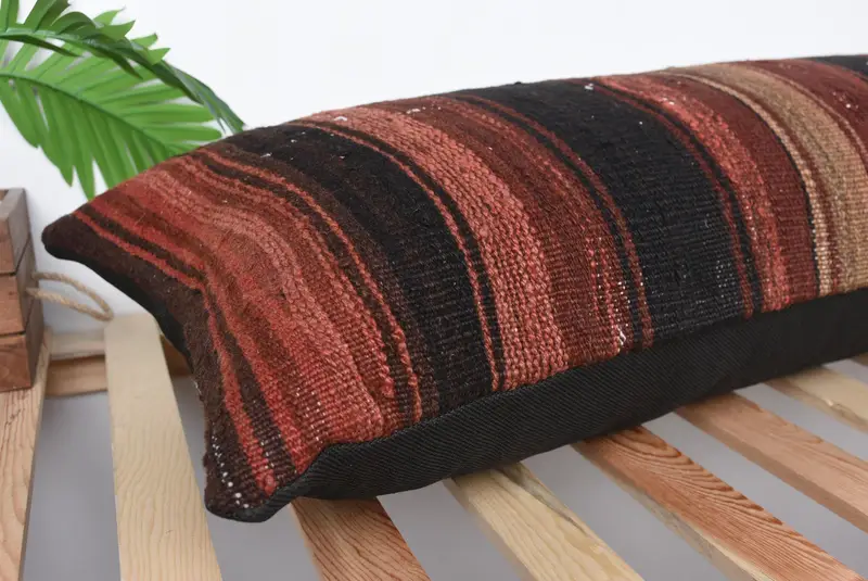 Kilim Cushion Sham, Throw Kilim Pillow, Pet Pillow, Pillow Sham, 16x48 Brown Pillow, Vintage Pillow, Turkish Corner Cushion Cover - 6