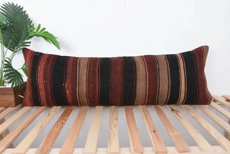 Kilim Cushion Sham, Throw Kilim Pillow, Pet Pillow, Pillow Sham, 16x48 Brown Pillow, Vintage Pillow, Turkish Corner Cushion Cover - 1