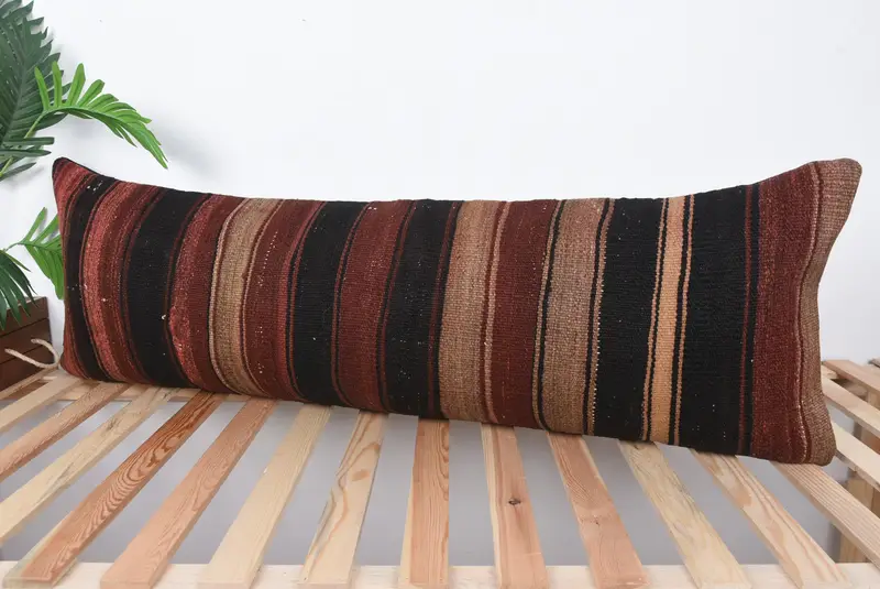Kilim Cushion Sham, Throw Kilim Pillow, Pet Pillow, Pillow Sham, 16x48 Brown Pillow, Vintage Pillow, Turkish Corner Cushion Cover - 5