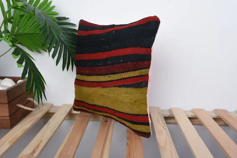 Antique Pillows, Pillow Case, Neutral Pillow Case, 14x14 Red Cushion, Handmade Kilim Cushion, Vintage Pillow, Oriental Pillow Sham - 4