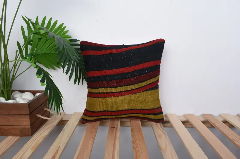 Antique Pillows, Pillow Case, Neutral Pillow Case, 14x14 Red Cushion, Handmade Kilim Cushion, Vintage Pillow, Oriental Pillow Sham - 1