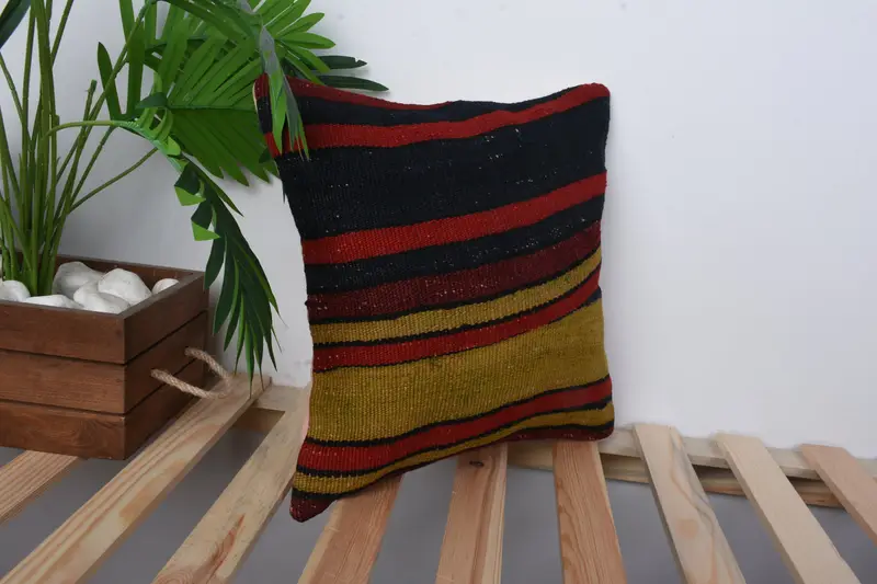 Antique Pillows, Pillow Case, Neutral Pillow Case, 14x14 Red Cushion, Handmade Kilim Cushion, Vintage Pillow, Oriental Pillow Sham - 5