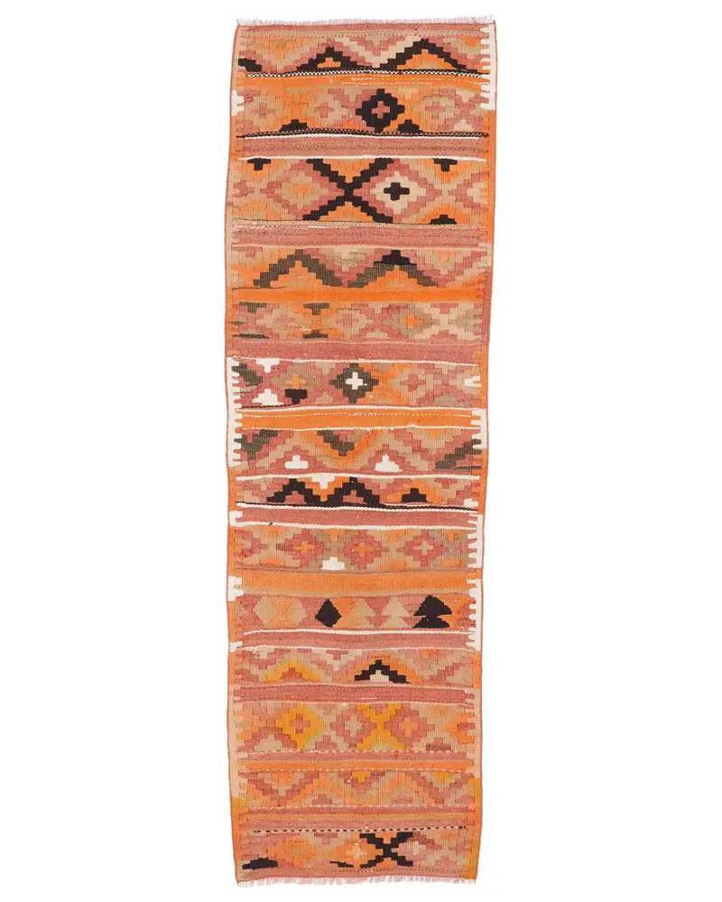 Türkischer 2,4x8,2 ft Teppich, Vintage Läuferteppich, Oranger Blumenteppich - 1