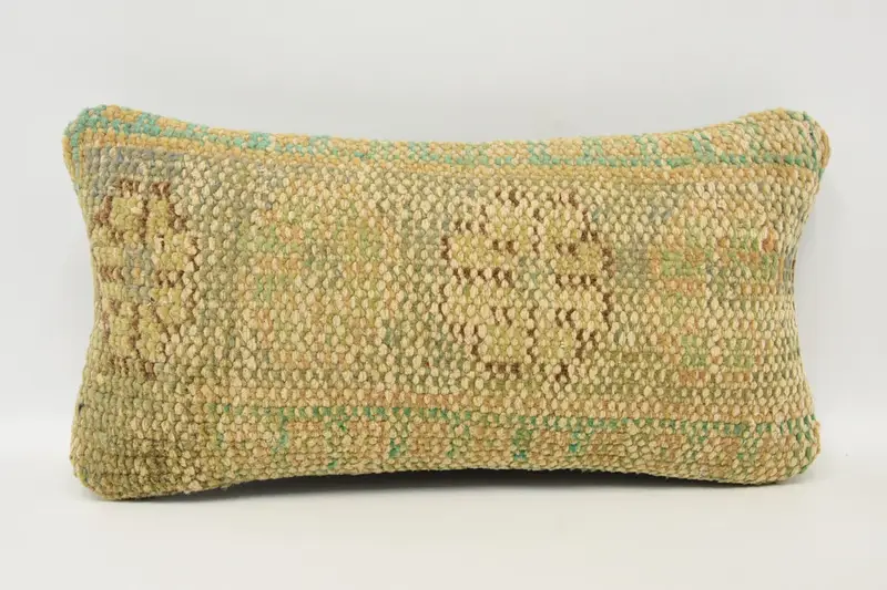 Vintage Kilim Throw Pillow, Boho Pillow Sham Cover, 8x16 Beige Cushion Cover, Gift Pillow, Pillow Sham, Handwoven Cushion Case - 1