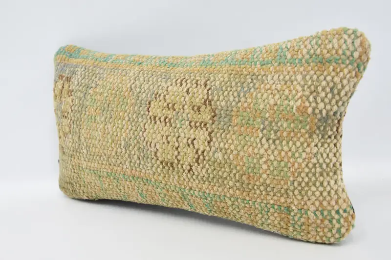 Vintage Kilim Throw Pillow, Boho Pillow Sham Cover, 8x16 Beige Cushion Cover, Gift Pillow, Pillow Sham, Handwoven Cushion Case - 4