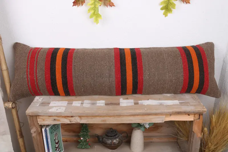 12x43 Brown Cushion Case, Cushion Cover, Ethnical Kilim Rug Pillow, Home Decor Pillow, Vintage Kilim Throw Pillow, Accent Pillow Sham - 2