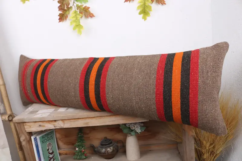 12x43 Brown Cushion Case, Cushion Cover, Ethnical Kilim Rug Pillow, Home Decor Pillow, Vintage Kilim Throw Pillow, Accent Pillow Sham - 4